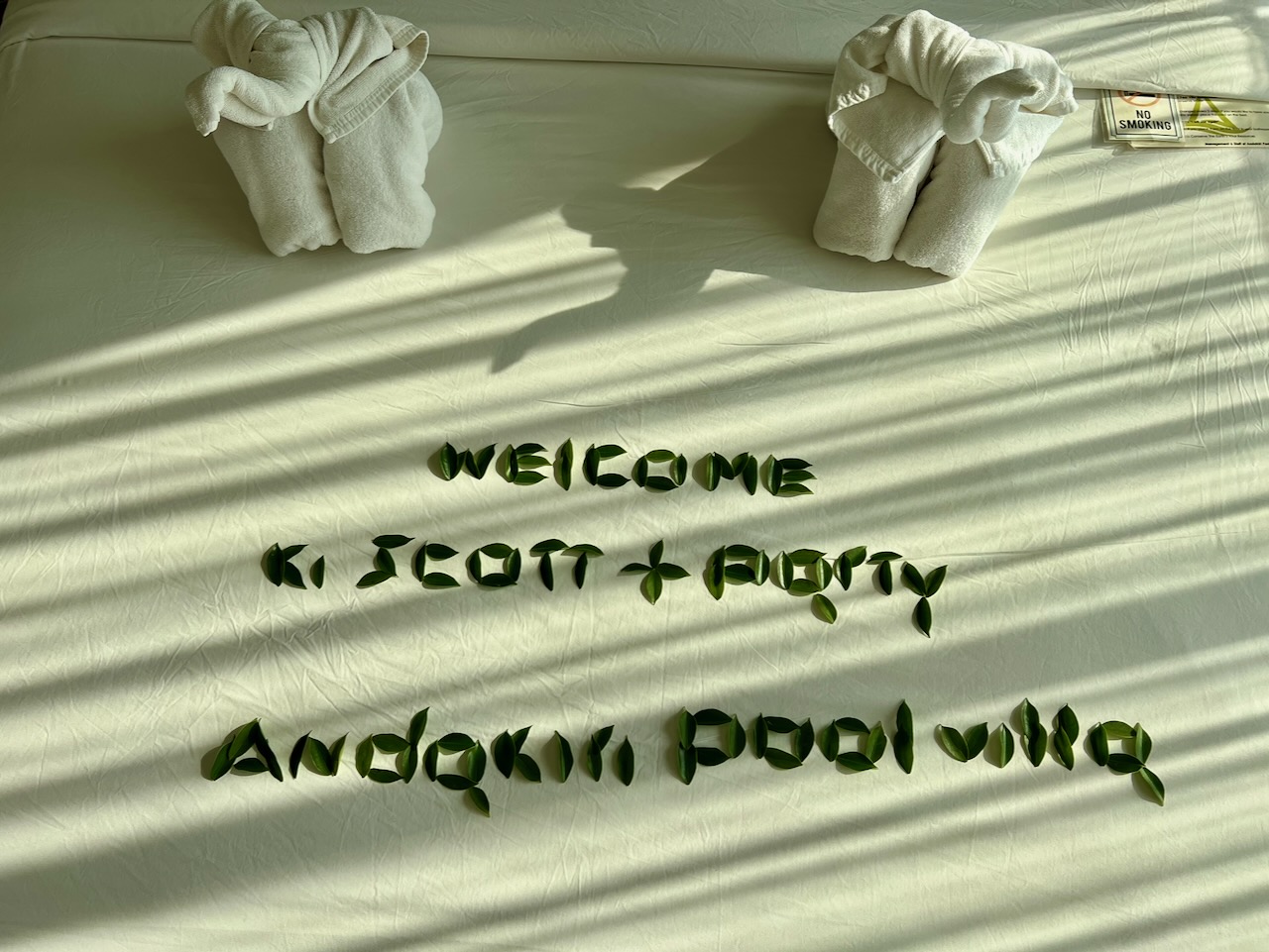 In our hotel room, at last