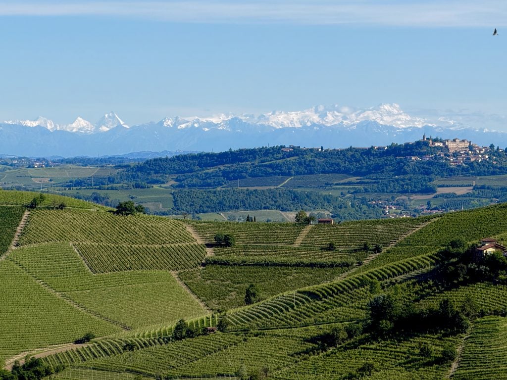 The Alps on a sunny, clear day from the village of Barbaresco