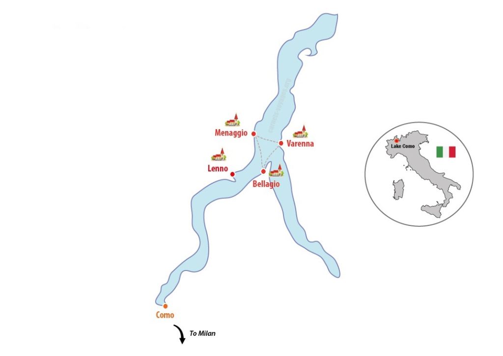 A map of Lake Como in Italy