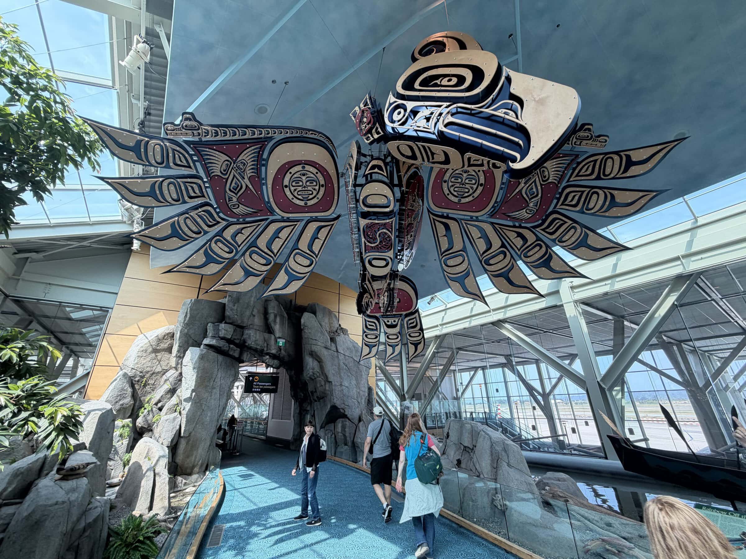 First Nation art suspended from the ceiling of the Vancouver airport