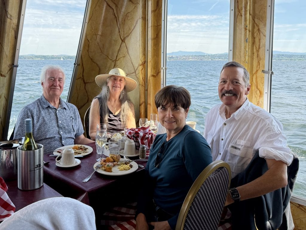 With Charlie and Evy on Lake Champlain enjoying a Champagne Brunch